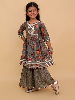 Tealrang Block Print Girls Anarkali Sharara Set - KES - SC - TLRBKG - 0 - 6