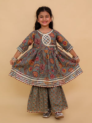 Tealrang Block Print Girls Anarkali Sharara Set - KES - SC - TLRBKG - 0 - 6