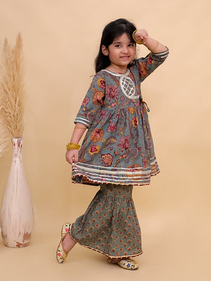 Tealrang Block Print Girls Anarkali Sharara Set - KES - SC - TLRBKG - 0 - 6