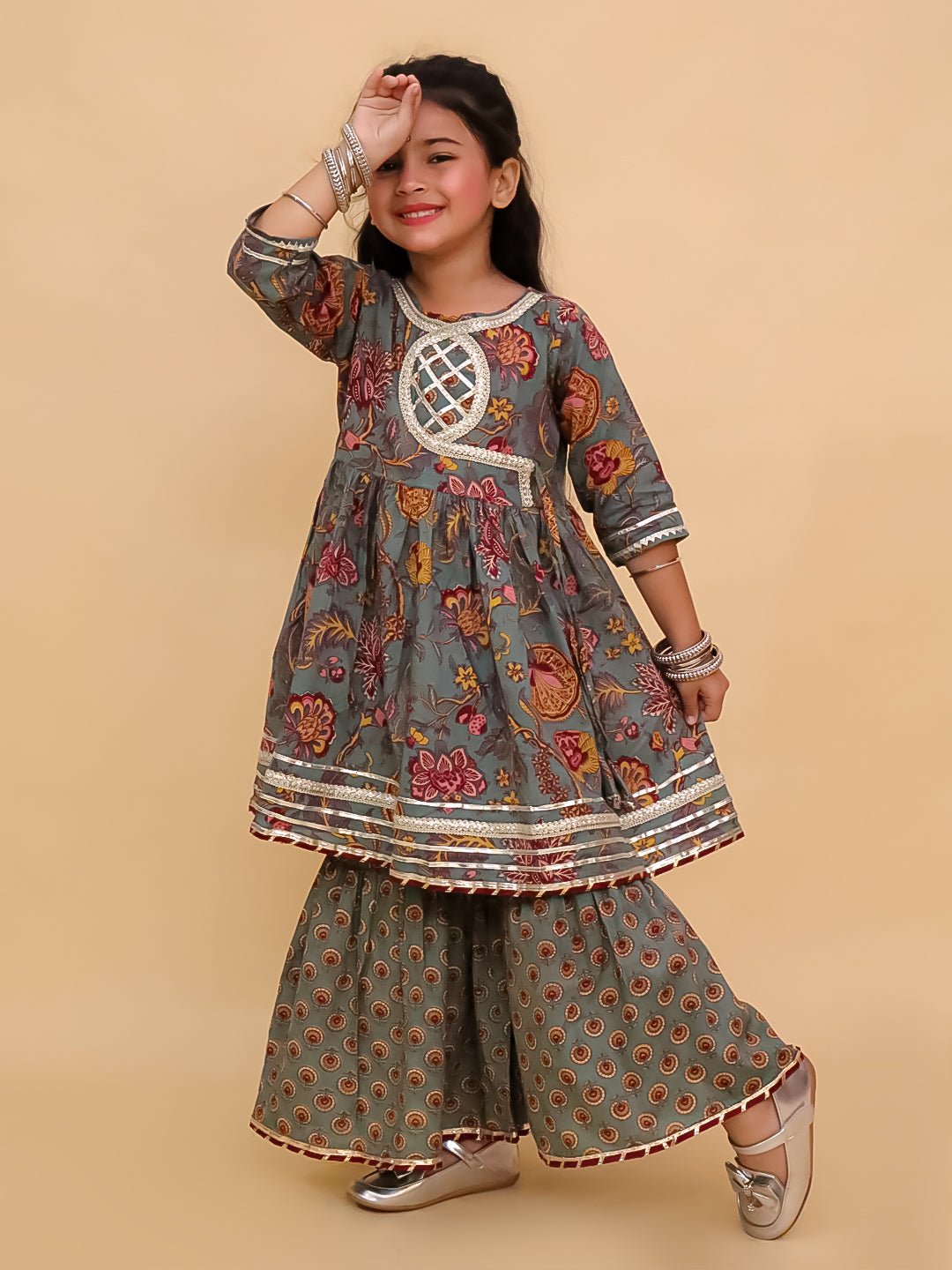 Tealrang Block Print Girls Anarkali Sharara Set - KES - SC - TLRBKG - 0 - 6