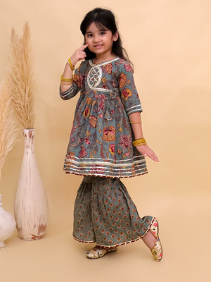 Tealrang Block Print Girls Anarkali Sharara Set - KES - SC - TLRBKG - 0 - 6