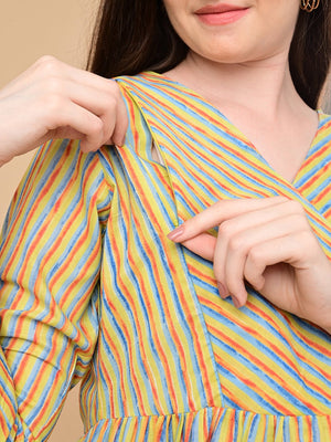 Technicolor Tide Maternity And Nursing Dress - S Maternity Casual Dress