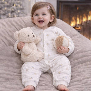 Teddy with Bubble Full Sleeves Jumpsuit Hoodie Romper for Tiny Toddlers - 3 - 6 Months Winter Wear