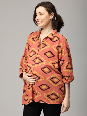 Terra Cotta Ikat Maternity and Nursing Top - MAT - SD - TRCI - S