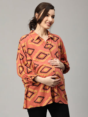 Terra Cotta Ikat Maternity and Nursing Top - MAT - SD - TRCI - S