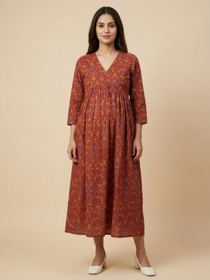 Terracotta Garden Maternity And Nursing Dress - S Maternity Casual Dress