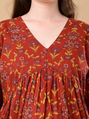 Terracotta Garden Maternity And Nursing Dress - S Maternity Casual Dress