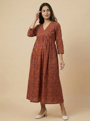 Terracotta Garden Maternity And Nursing Dress - S Maternity Casual Dress