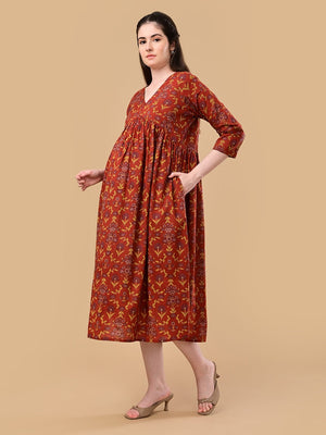 Terracotta Garden Maternity And Nursing Dress - S Maternity Casual Dress