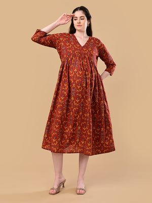 Terracotta Garden Maternity And Nursing Dress - S Maternity Casual Dress
