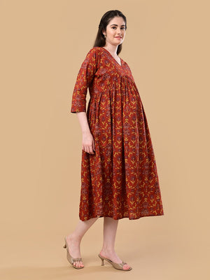 Terracotta Garden Maternity And Nursing Dress - S Maternity Casual Dress