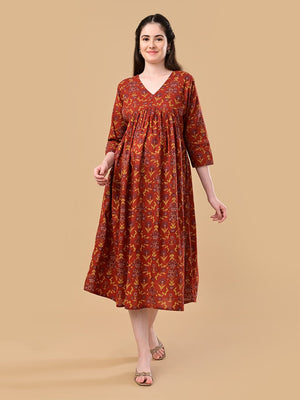 Terracotta Garden Maternity And Nursing Dress - S Maternity Casual Dress
