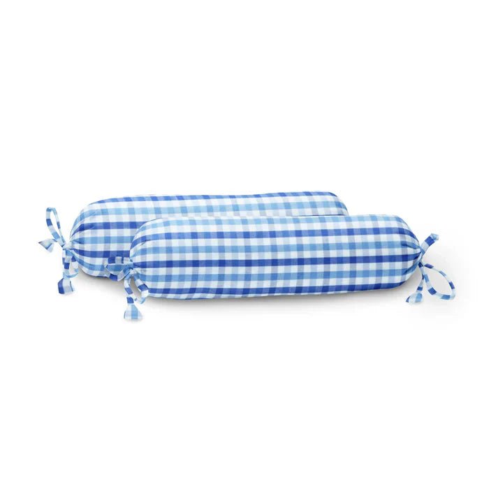 The Baby Atelier 100% Organic Baby Bolster Cover Set with fillers Shaded Blue Checks - Bolster Covers with fillers
