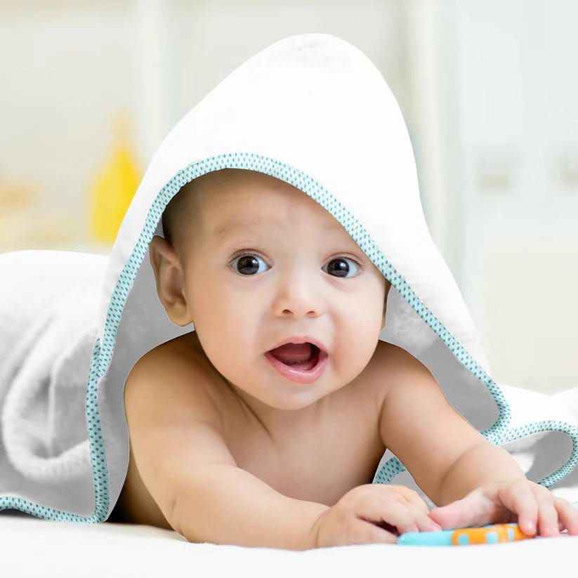 The Baby Atelier 100% Organic Blue on Blue Organic Organic Hooded Towel Set - TBA1982 - 18074
