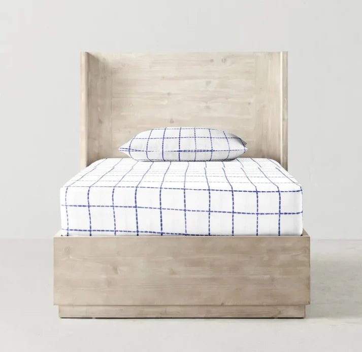 The Baby Atelier 100% Organic Fitted Queen Sheet Navy Squares - TBA1982 - 10091