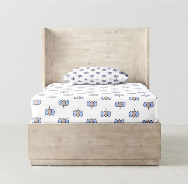 The Baby Atelier 100% Organic Fitted Single Sheet Lotus Print - TBA1982 - 9088