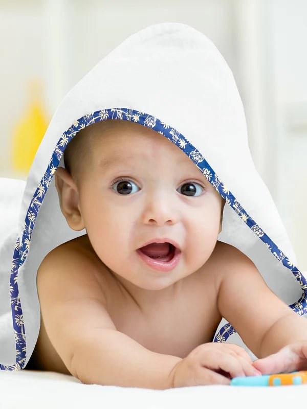The Baby Atelier 100% Organic Floral Blue Organic Hooded Towel - TBA1982 - 13070