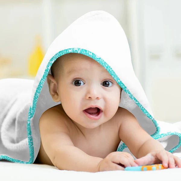 The Baby Atelier 100% Organic Green Mehendi Print Organic Hooded Towel - TBA1982 - 13076