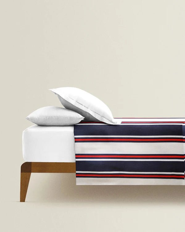 The Baby Atelier 100% Organic Junior Bed Cover Queen Blue and Red Stripes - TBA1982 - 23004
