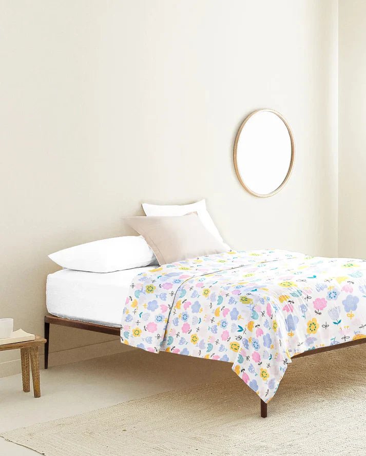The Baby Atelier 100% Organic Junior Bed Cover Queen Whimsical Flowers - TBA1982 - 23002