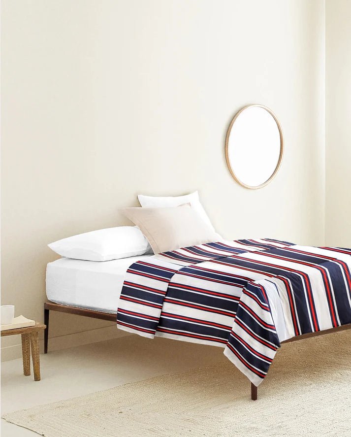 The Baby Atelier 100% Organic Junior Bed Cover Single Blue and Red Stripes - TBA1982 - 22004