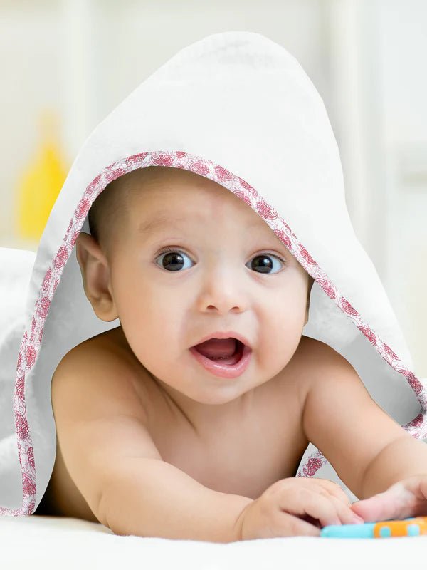 The Baby Atelier 100% Organic Red Floral Organic Hooded Towel - TBA1982 - 13072