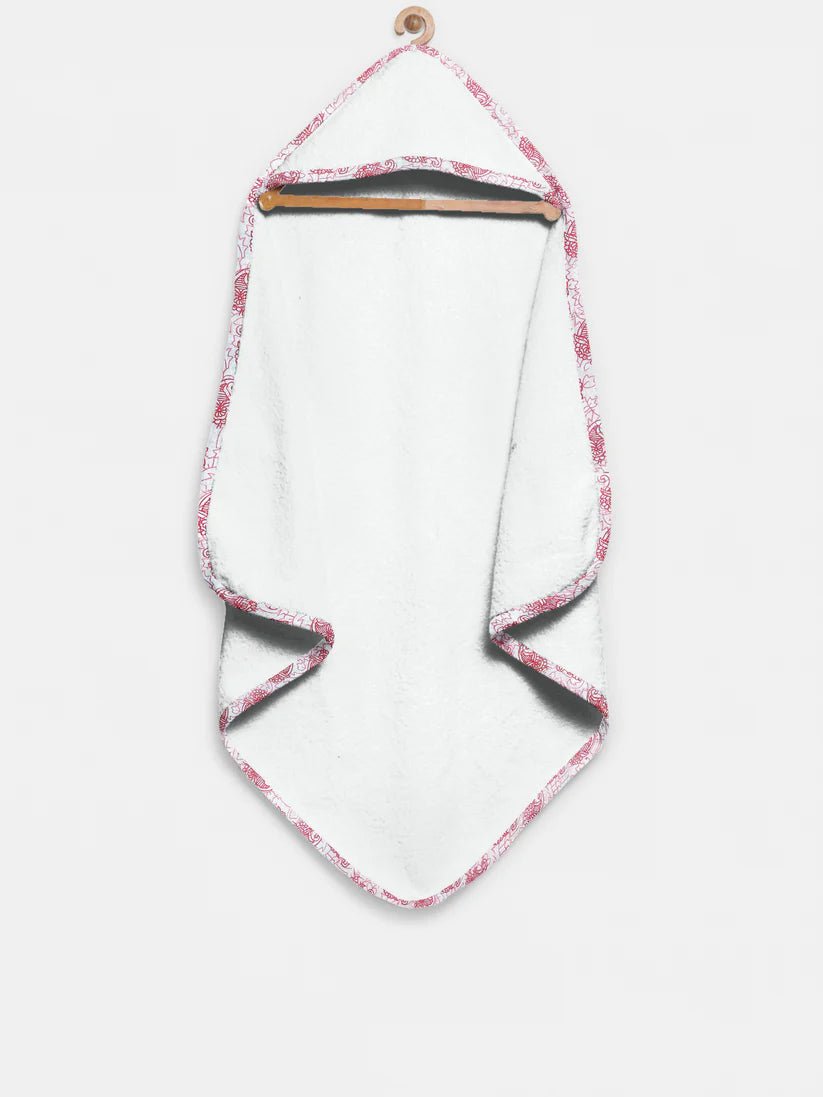 The Baby Atelier 100% Organic Red Floral Organic Organic Hooded Towel Set - TBA1982 - 18072
