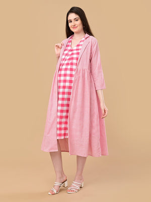 The Fuchsia Frame Maternity and Nursing Shacket Dress - Pink Maternity Casual Dress
