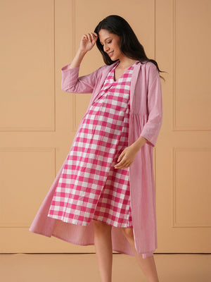 The Fuchsia Frame Maternity and Nursing Shacket Dress - Pink Maternity Casual Dress
