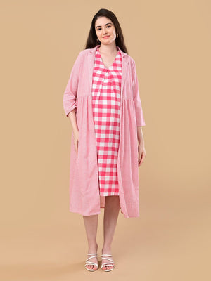 The Fuchsia Frame Maternity and Nursing Shacket Dress - Pink Maternity Casual Dress