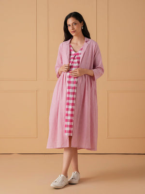 The Fuchsia Frame Maternity and Nursing Shacket Dress - Pink Maternity Casual Dress