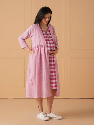 The Fuchsia Frame Maternity and Nursing Shacket Dress - Pink Maternity Casual Dress