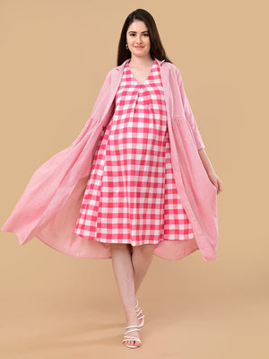 The Fuchsia Frame Maternity and Nursing Shacket Dress - Pink Maternity Casual Dress