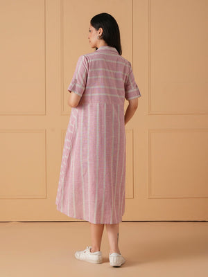 The Parallel Track Maternity and Nursing Shacket Dress - Pink Maternity Casual Dress