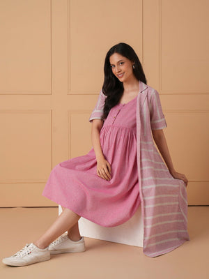 The Parallel Track Maternity and Nursing Shacket Dress - Pink Maternity Casual Dress