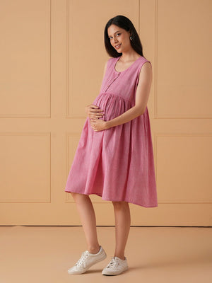 The Parallel Track Maternity and Nursing Shacket Dress - Pink Maternity Casual Dress