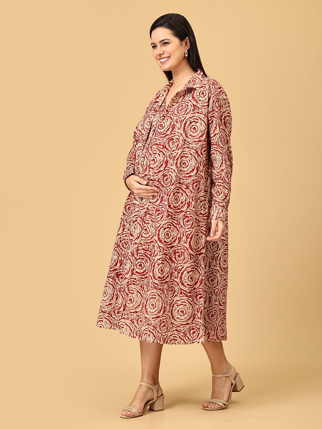 The Power Shift Handblocked Maternity and Nursing Shacket Dress - DRS - SK - TPHB - S