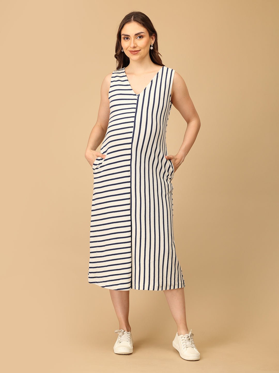 The Stripe Script Maternity and Nursing Dress with Shrug - DRS - SD - TSTSC - S