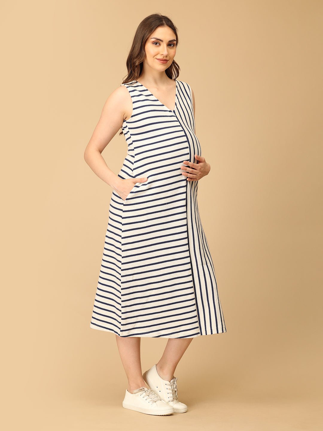 The Stripe Script Maternity and Nursing Dress with Shrug - DRS - SD - TSTSC - S