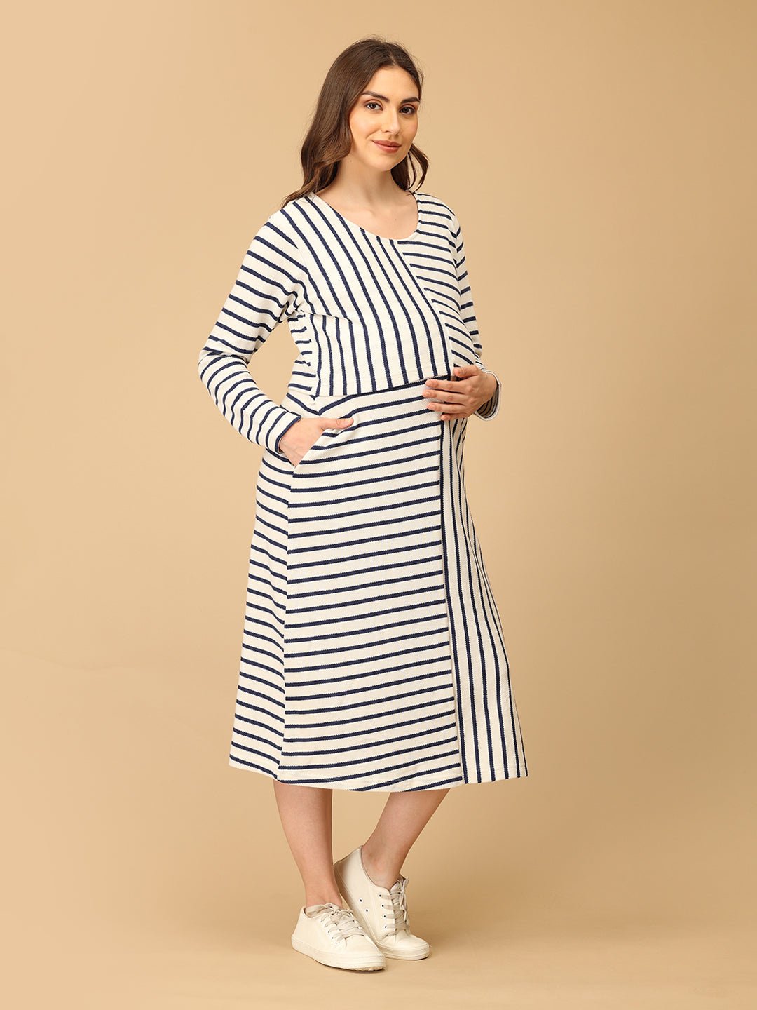 The Stripe Script Maternity and Nursing Dress with Shrug - DRS - SD - TSTSC - S