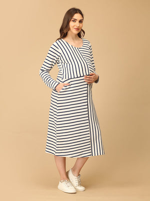 The Stripe Script Maternity and Nursing Dress with Shrug - DRS - SD - TSTSC - S