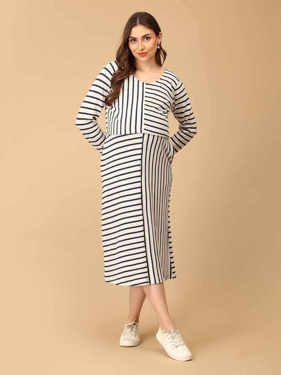 The Stripe Script Maternity and Nursing Dress with Shrug - DRS - SD - TSTSC - S