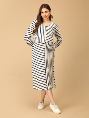 The Stripe Script Maternity and Nursing Dress with Shrug - DRS - SD - TSTSC - S