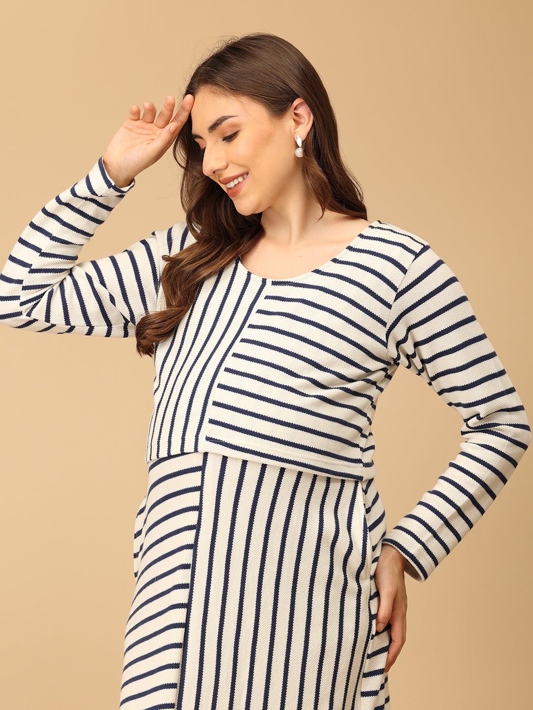 The Stripe Script Maternity and Nursing Dress with Shrug - DRS - SD - TSTSC - S