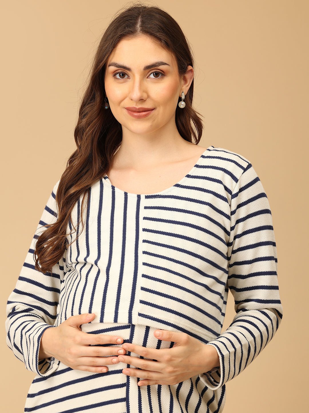 The Stripe Script Maternity and Nursing Dress with Shrug - DRS - SD - TSTSC - S