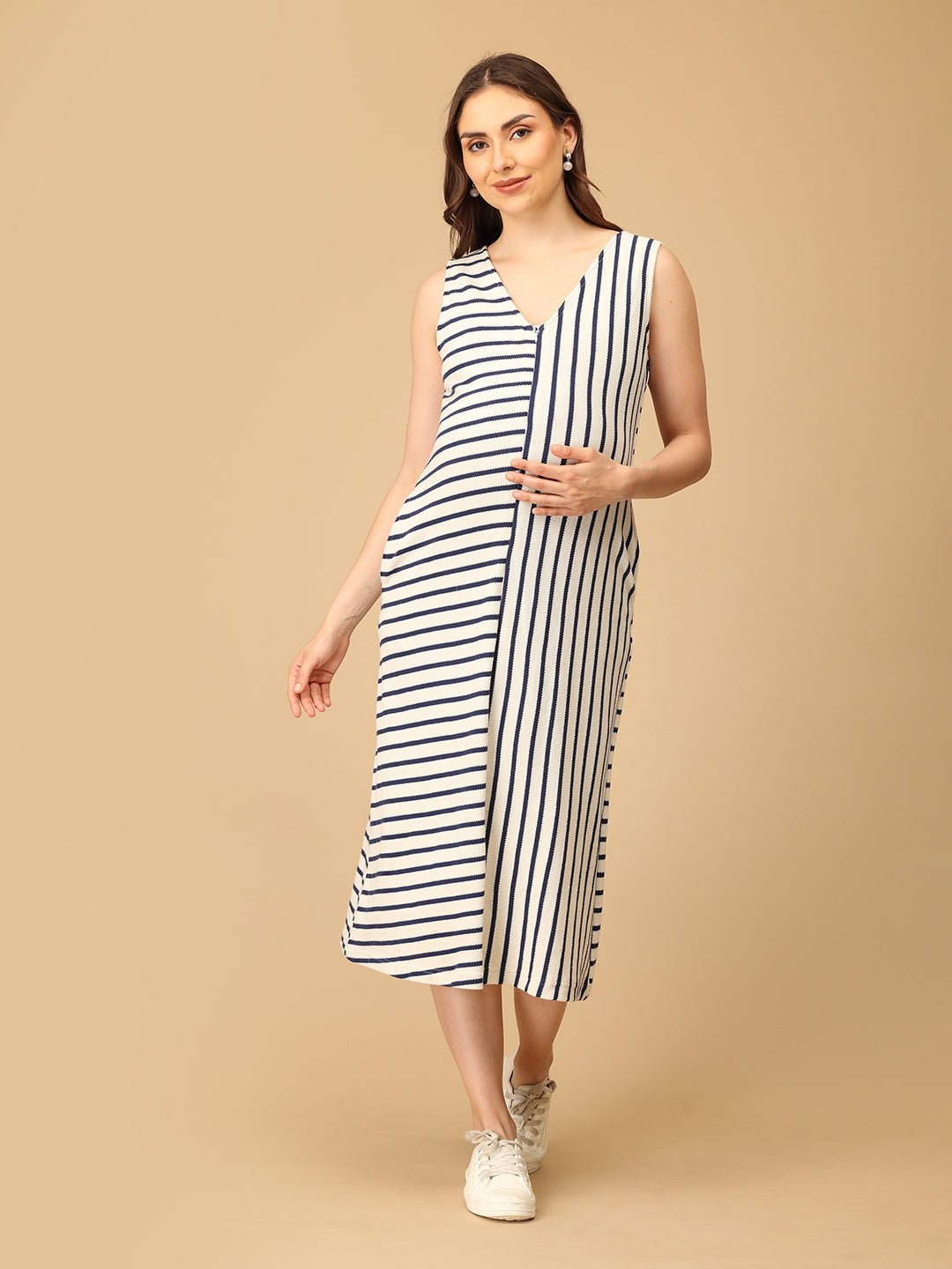 The Stripe Script Maternity and Nursing Dress with Shrug - DRS - SD - TSTSC - S