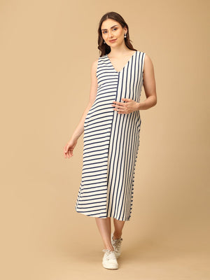 The Stripe Script Maternity and Nursing Dress with Shrug - DRS - SD - TSTSC - S