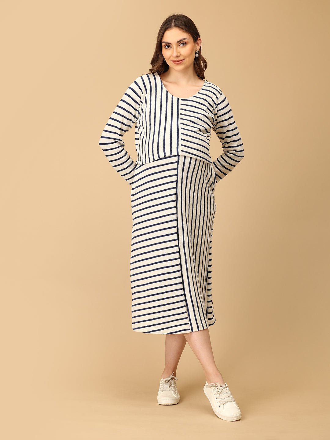 The Stripe Script Maternity and Nursing Dress with Shrug - DRS - SD - TSTSC - S