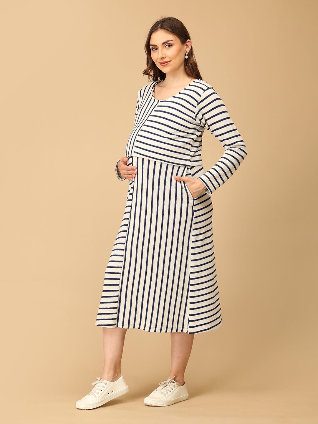 The Stripe Script Maternity and Nursing Dress with Shrug - DRS - SD - TSTSC - S