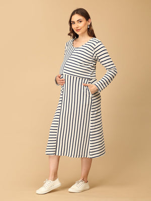 The Stripe Script Maternity and Nursing Dress with Shrug - DRS - SD - TSTSC - S